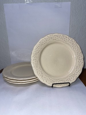 Set Of 4 Pier 1 Imports Lacey Dinner Plates Cream Hand Painted Earthenware-image