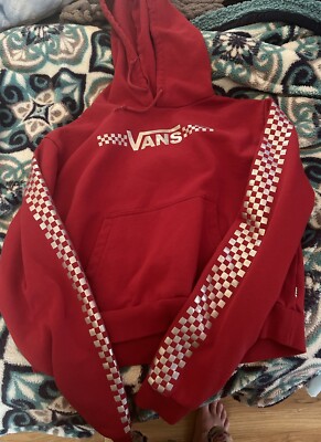 Vans Womens Red Pullover Hoodie Drawstring Long Sleeve Size L-image