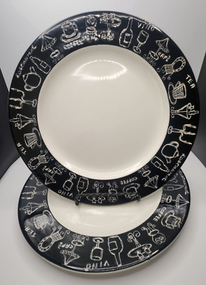 🔥 2 Pier 1 Imports CAFE SOHO Dinner Plate England Angleterre Coffee Tea Wine-image