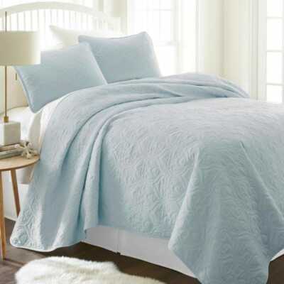 Damask 3-Pieces Set Microfiber Quilted Coverlet King/California-King, Pale Blue-image
