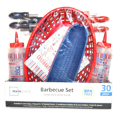 NIP 30 Piece Barbeque Set BBQ Party BPA Free Red White Blue Cookout Mainstays-image