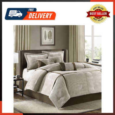 Cozy Comforter Set Casual Blocks Design All Season Matching Bed Skirt Decorative-image