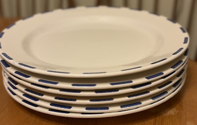 6 Vintage Pier 1 Imports Italy Blue Dash Edge 12” Dinner Plates-image