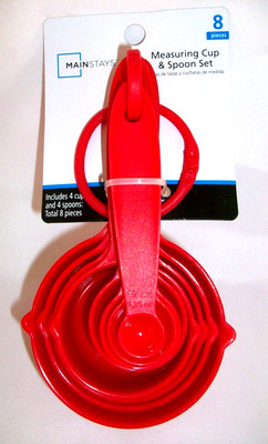 MainStays  Red Kitchen Measuring Cup and Spoon Set 8 Plastic 4 Cups- 4 Spoons.-image