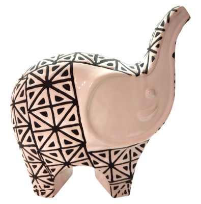 Pier 1 Imports Aztec Design Black and White Ceramic Elephant Figurine 7.75 In-image