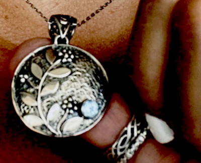 925 Sterling Silver,￼ topaz necklace. Floral Design￼-image