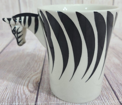 Pier 1 Imports 3D Stoneware Zebra Coffee Mug Dishwasher Safe Black White 16oz-image