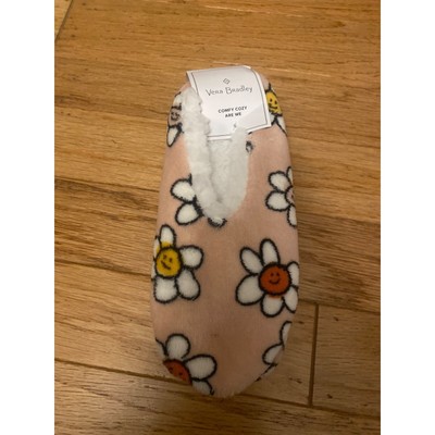 NWT Vera Bradley Cozy Life women's pink Daisy fleece slippers size large-image