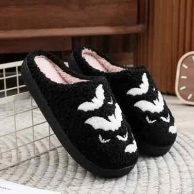 Goth Halloween Bat Slippers Cosy Slip On Unisex Size 8-9 Womens Size 10-11-image