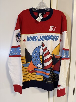 Starter Wind Jamming Sailing Sweatshirt Mens L Retro Black Label Crewneck NWT-image