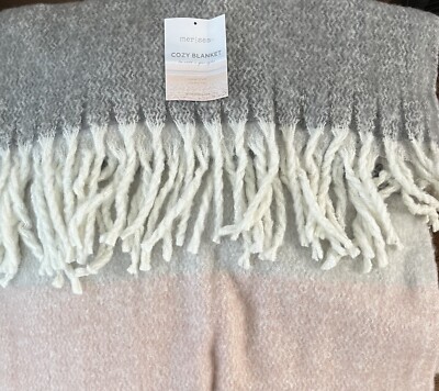 Mer Sea Cozy Blanket With Fringe Ombré Dark Gray Light Gray Pink Super Soft BNIB-image
