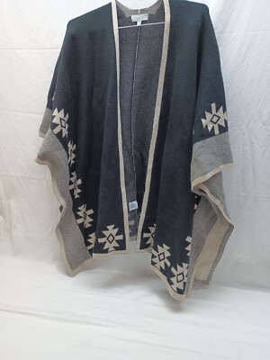 Warm And Cozy Lifestyle Open Cardigan Poncho Black/White Southwest Size Small-image