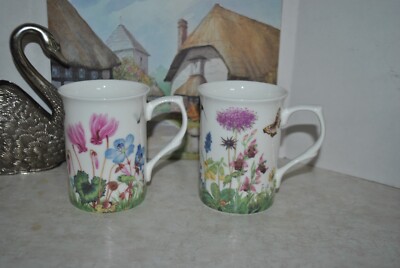 STECHCOL Coastline Imports S/2 Mug DRAGONFLY  BUTTERFLY Hummingbird Gracie Bone-image