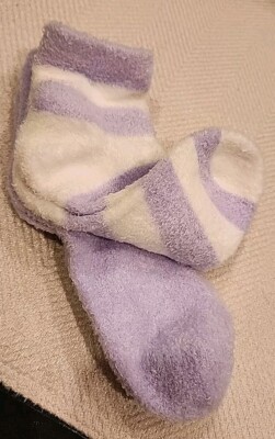 2 Pack ~ Women's Super Soft Bed Socks ~ Purple Stripe & Solid ~ One Size ~ New-image