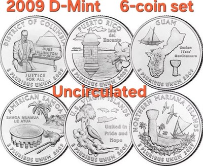 🔥2009 D Complete 6 Quarter Set 🔥DC & Territories Quarters Uncirc BACK IN STOCK-image
