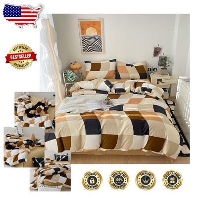 Full Beige Checkered Comforter Set with Soft Cotton - Cozy All-Season Bedding-image