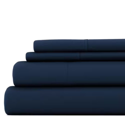 4-Piece Navy Solid Microfiber 300 Thread Count California King Sheet Set-image