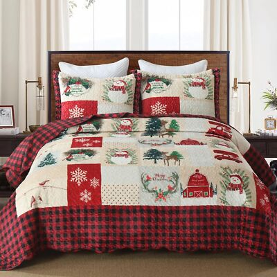 3 Pieces Velvet Merry Christmas Snowman Quilt Set,Soft Cozy Coverlet for All ...-image