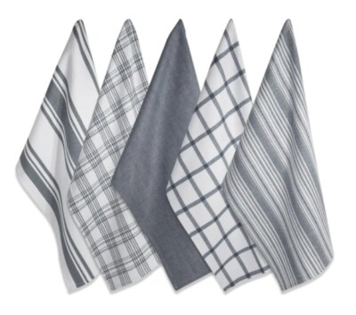 Grey Woven Dish Towel Kitchen 18x28 Assorted Cloth 5 Piece Set Cotton Quick Dry-image