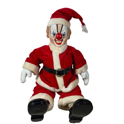 VTG 80’s Creepy Santa Clown Musical Wind Up Ceramic Doll Sitter-image