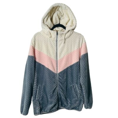 Prissy Jane Womens Fleece Soft Cozy Comfortable Pink Gray Full Zip Jacket XL-image