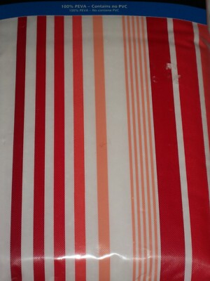 Red Orange White Stripe Vinyl Oblong 52 X 70 Tablecloth Outdoor Picnic Summer -image