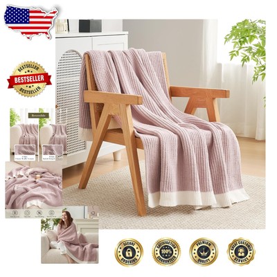 Elegant 50''x60'' Reversible Chenille Blanket for All Seasons - Cozy Pink Throw-image