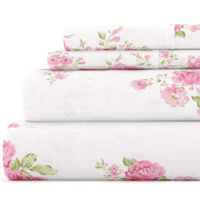 Becky Cameron Sheet Set California King Flannel Deep Pocket Pink Rose Bunch 4Pc-image