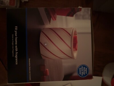 18 WATT ELECTRIC WAX WARMER RED STRIPPED 4 IN.W X 4 IN.H X 4.4 H NEW.-image