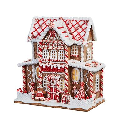 RAZ Imports Jingle & Cocoa Lighted Peppermint Gingerbread House, 13