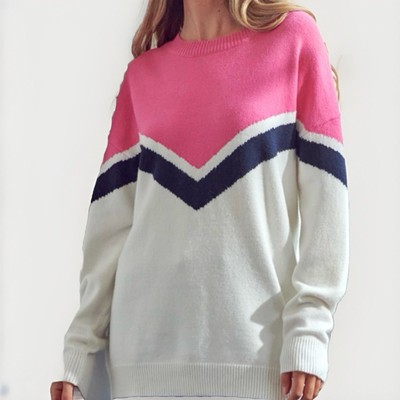 Pink and White Chevron Sweater Size: Large NWT-image