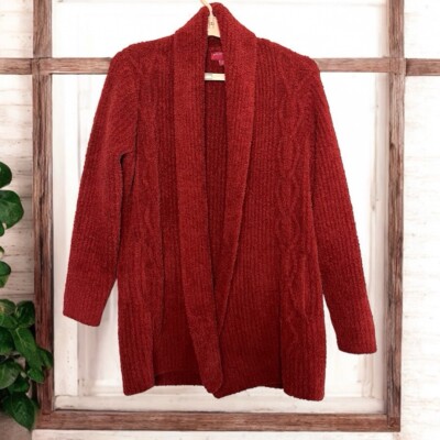Barefoot Dreams Cozy Chic Knit Crimson Long Cardigan Sz S Sweater Boho Cottage-image