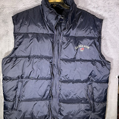 Vintage US Polo Assn Puffer Vest Mens XL Navy Blue USPA Quilted Zip Insulated-image