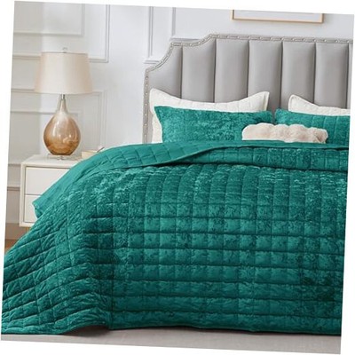  Velvet Quilt Set King Size - Lightweight Luxury Quilted Bedding Set,Soft Cozy -image