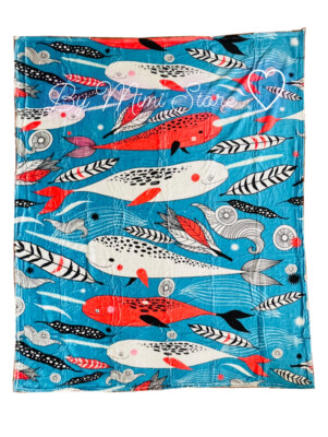 Animal Red & White Narwhals Ocean Soft Cozy Fleece Throw Blanket 50 x 60 in.  A-image