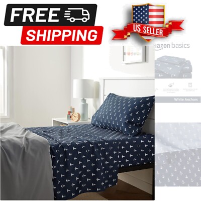 Cozy 3-Piece Twin Sheet Set for Kids in White Anchor Print - Lightweight Comfort-image