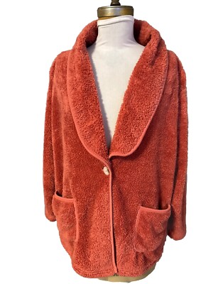 Soft Surroundings Cozy Fleece Jacket Pumpkin Color Pockets Size M-image