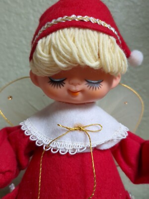 Vintage Kitschy Whimsy Red Musical Angel Turn Table Wind Up Silent Night Japan-image