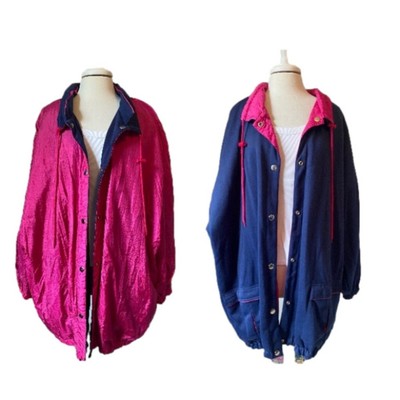 Vintage Y2K Womens PLUS Pink & Navy Reversible Windbreaker Cargo Jacket 4X-image