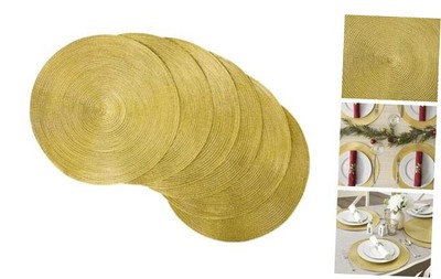  Woven Placemats Collection Metallic Round Placemat Set, 15