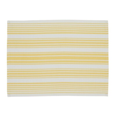 Rectangular Cotton Table Placemat Lemon Yellow & White Striped 13 In x 19 In NEW-image
