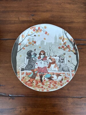 Pier 1 Central Park Avenue Pups Plate LAZY SUNDAY Poodle Dog Bench New York NYC-image