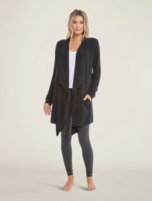 Barefoot Dreams Cozychic Lite Drape Front Cardigan Black Large XL-image