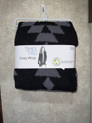 Time & Tru Cozy Wrap Black & Gray One Size Fits All NWT Extremely Soft!-image