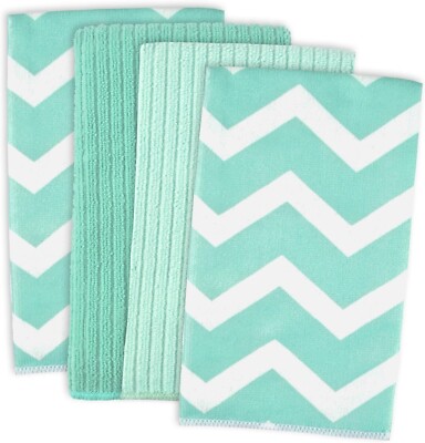 Cleaning Multipurpose Microfiber Aqua Chevron Dishtowel Set- 4-image