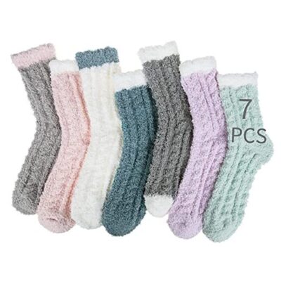  Fuzzy Socks for Women Warm Cozy Slipper Socks Casual Microfiber Blue 7 Pairs-image