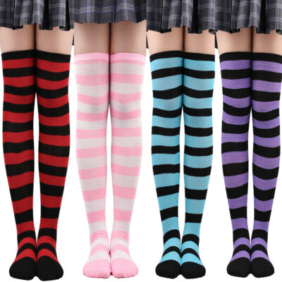 Women Striped Over The Knee Socks Thigh High Socks Casual Long Hosiery Stockings-image