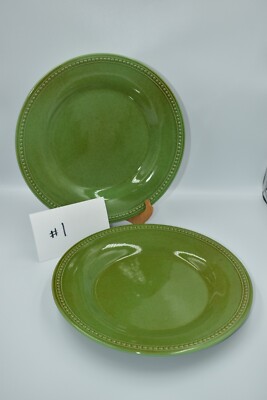 Pier 1 Spice Route Jade Green Round Dinner Plates 10-5/8” Set Of 2 Beaded #1-image