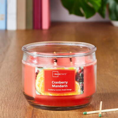 Mainstays Cranberry Mandarin Scented 3-Wick Glass Jar Candle, 11.5 oz.-image