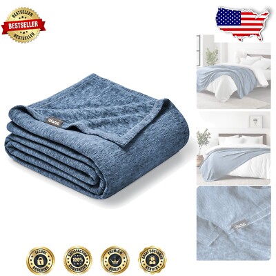 Cozy Heathered Dark Blue Polar Fleece Blanket - Full/Queen Size for All Seasons-image